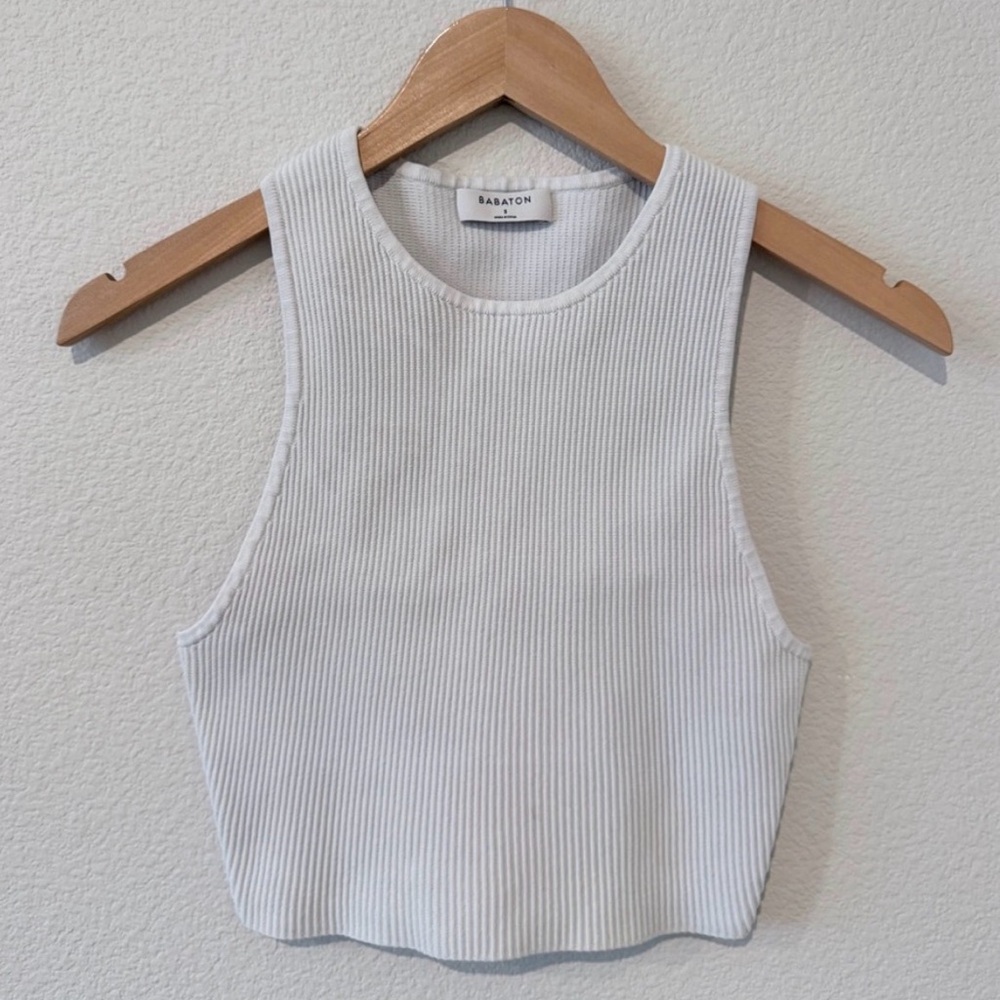 Aritzia Babaton Contour Pink Tank + Sculpt Knit Silver White Rib Tank Bundle
